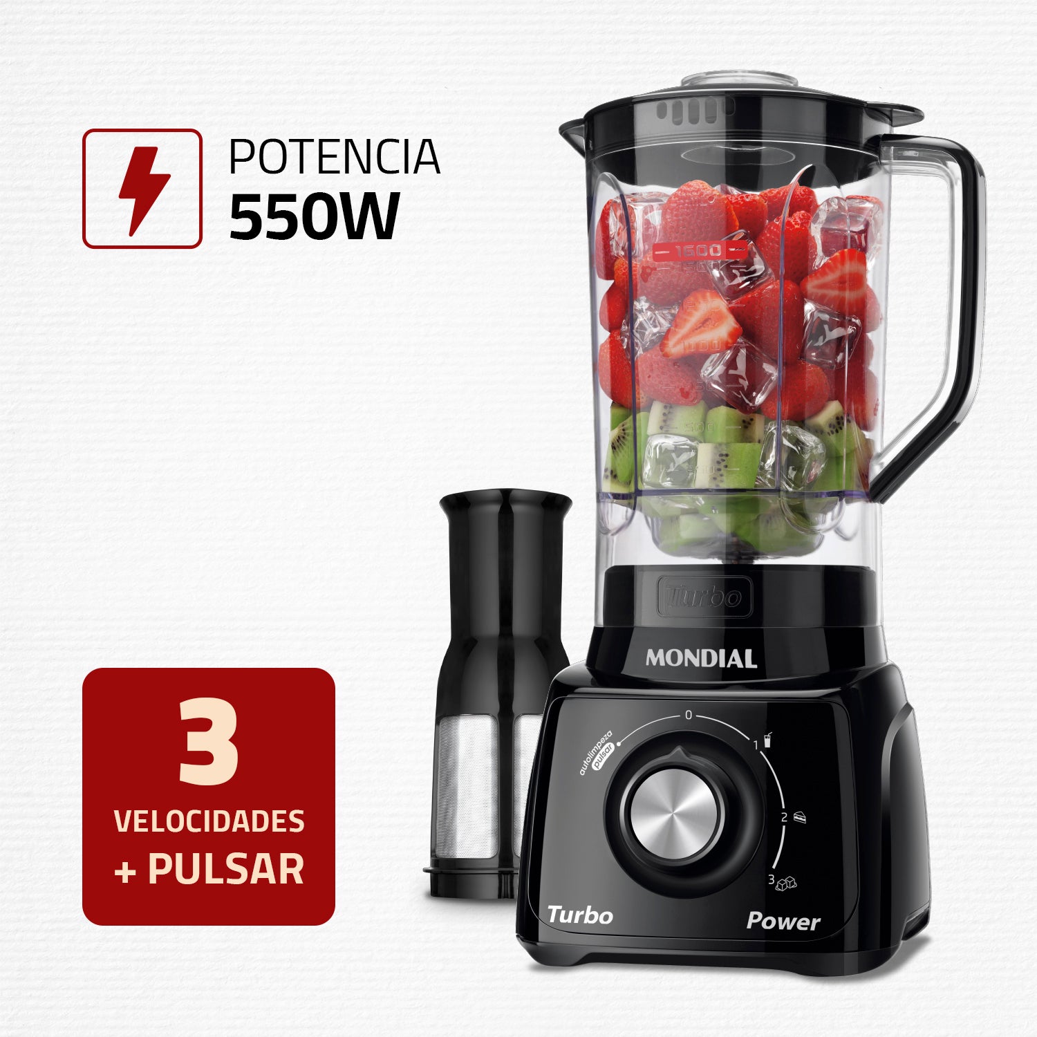 Liquidificador Mondial L-99 Turbo 3 Velocidades 500W Liquidificador Mondial L-99 Turbo 3 Velocidades 500W